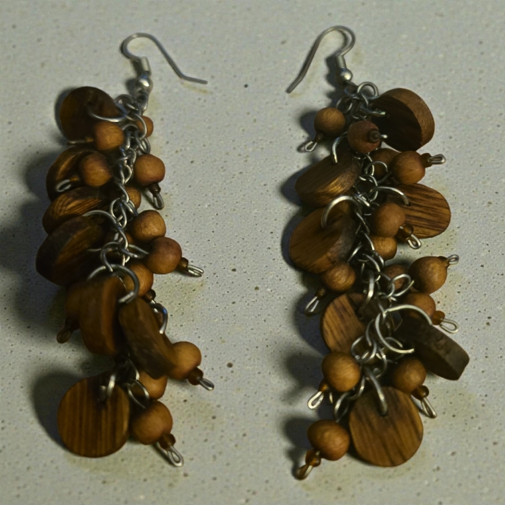 Natural‎ Wood Bead Drop Earrings